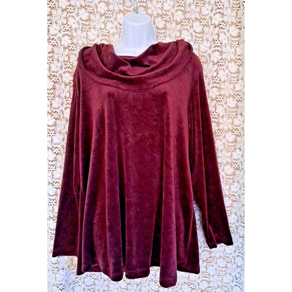 Lane Bryant Top Sz 18/20 Velvet Maroon Long Sleeve Cowl Neck Flowy Swing Spandex